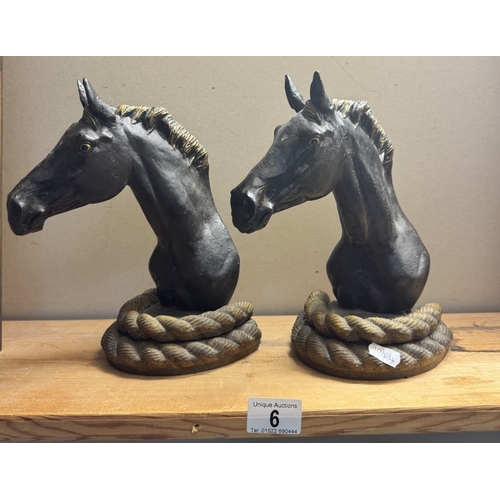 6 - A pair of large cast iron horse door stops / book ends