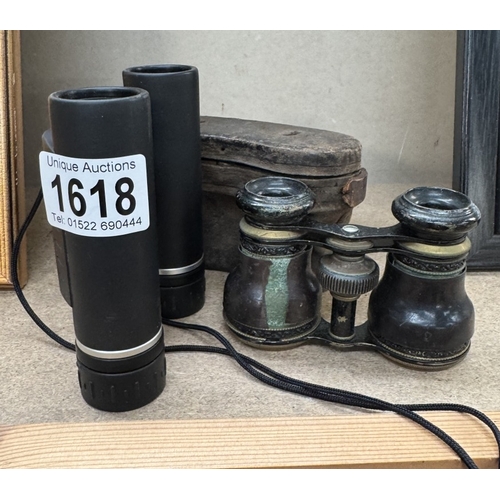 1618 - A quantity of caned vintage opera glasses & Opticron 8 x 25 LE field binoculars