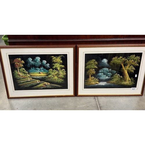 1631 - A pair of framed and glazed paintings on felt. COLLECT ONLY.