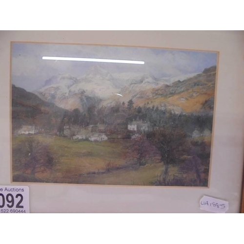 1092 - A small framed and glazed watercolour  of Langdale Pike from Elterwater by Pat Bell, image 16 x 12 c... 