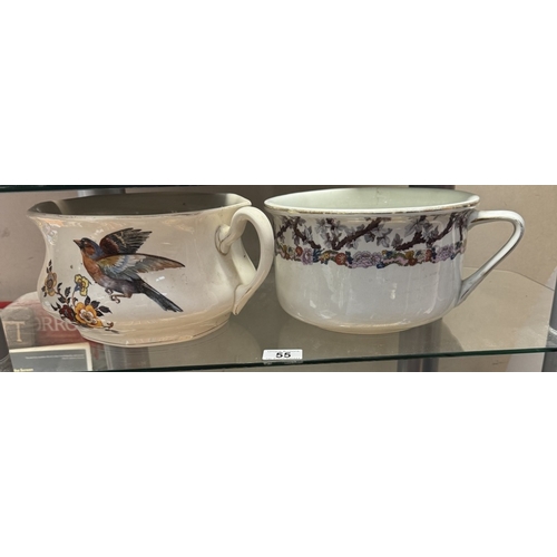 55 - A Newport pottery Burslem chamber pot & another decorated with birds