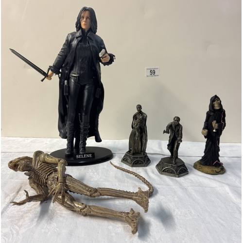 59 - A quantity of figures including Selene (Underworld), Alien, Death from Clarecraft, Dracula etc