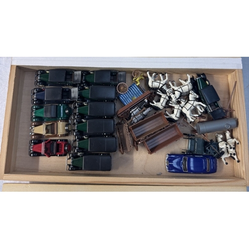 78 - 5 boxed of HO gauge plastic military vehicles & vans in wooden boxes