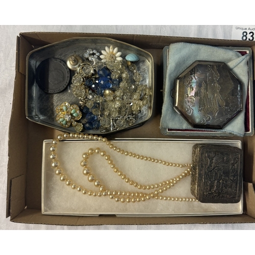 83 - A mixed lot of items including costume jewellery, 1797 Cartwheel penny, Japanese box, Japanese compa... 