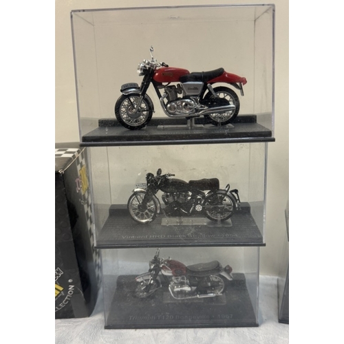 106 - A quantity of boxed motorcycle models including Norton, Vincent, Royal Enfield etc & A boxed scooter... 