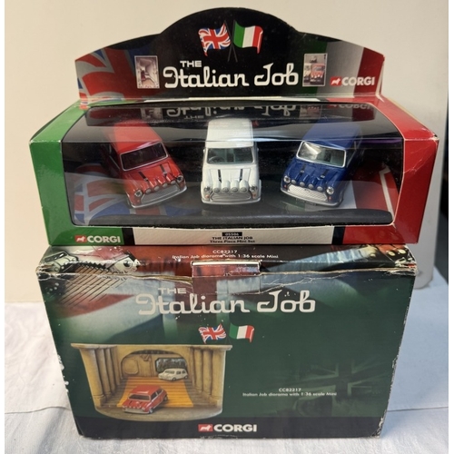 108 - A boxed Corgi Italian Job diorama & A three piece Mini set