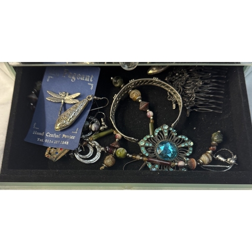 97 - A mirror jewellery box & a good lot of costume jewellery