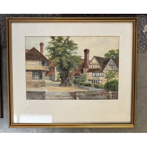 132 - 3 Engravings including Nottingham, Dusseldorf, Watercolour of cottages etc