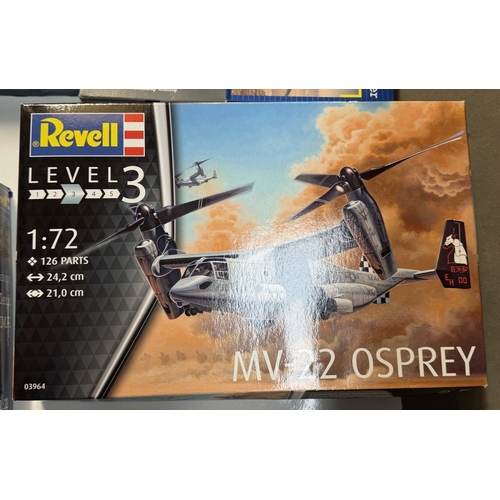 194 - 4 Boxed Revell model kits, 04469 Helicopter, 00026 Missile & Launcher, EH-101 Merlin, MV22 Osprey & ... 