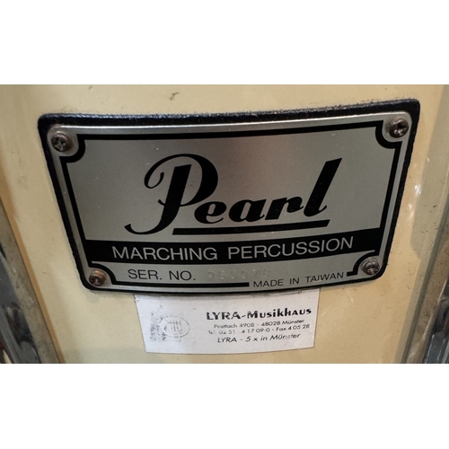 1333 - A Pearl 14 inch marching percussion snare drum (Serial No 960078) with carrier & drum major mace. Co... 