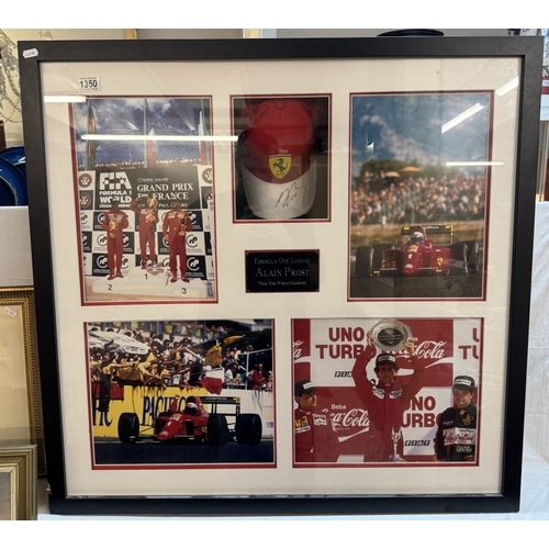 1350 - An Alan Prost collage display with signed cap with certificate of authenticity.