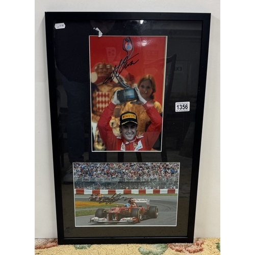 1356 - 2 framed & glazed Fernando Alonso photos & A limited edition Alonso coin