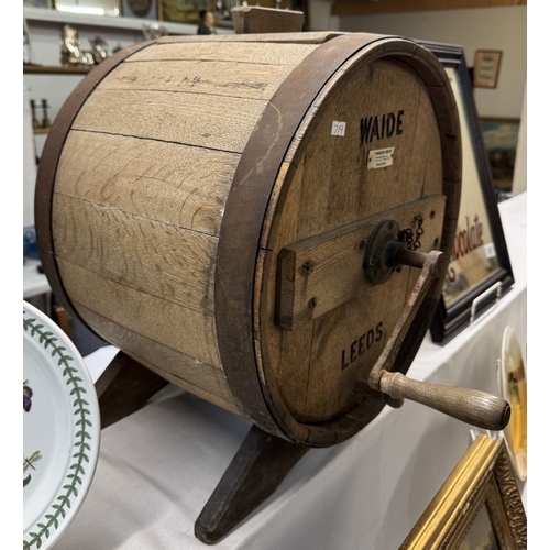 1362 - A 19th / 20th century large oak butter churn by Johnson Bros Spalding for Wade Leeds