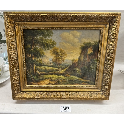 1363 - A gilt framed oil on board of trees 34.5 x 29.5cm