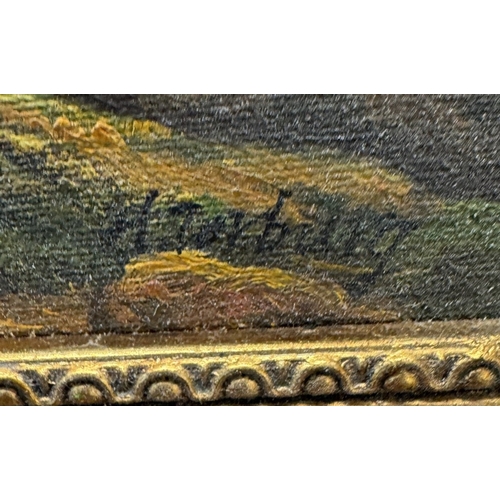 1363 - A gilt framed oil on board of trees 34.5 x 29.5cm