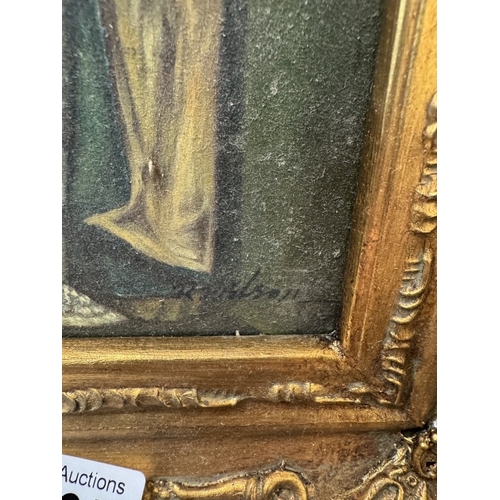 1365 - A gilt framed overpainted print of a lady 25 x 30cm