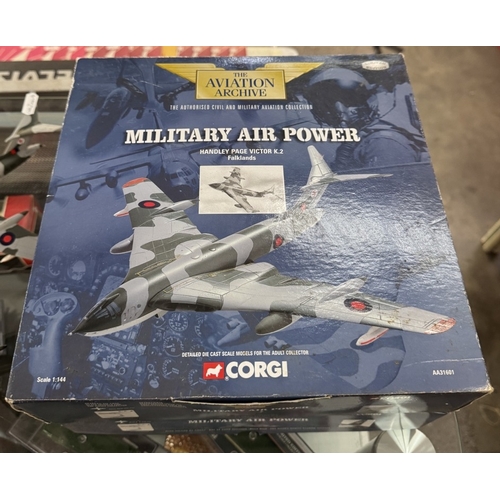 210 - 2 boxed model Vulcan Bombers, a boxed Victor Bomber & an unboxed Valiant Bomber from Corgi Aviation ... 