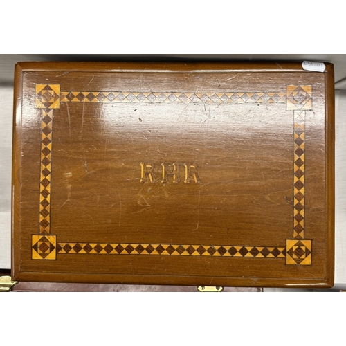 1369 - An inlaid deed box. 37cm x 26cm x 13cm