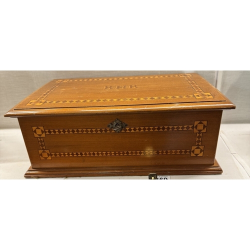 1369 - An inlaid deed box. 37cm x 26cm x 13cm