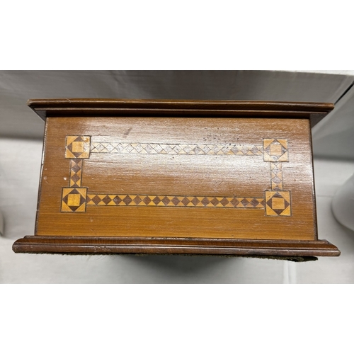 1369 - An inlaid deed box. 37cm x 26cm x 13cm