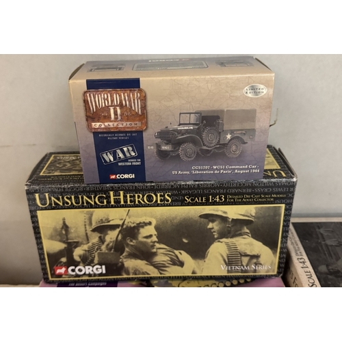 228 - A selection of Corgi Classics military models, contents previously on display and contain dust