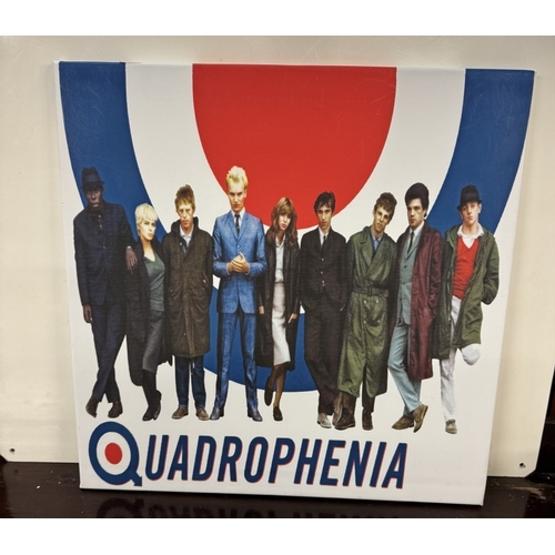 229 - 10 retro scooter, Mod prints on canvas including Quadrophenia, Sting, Lambretta & Vespa, various siz... 