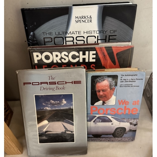 244 - A quantity of good reference books on classic Porche cars including Land Rover & Range Rover & Route... 