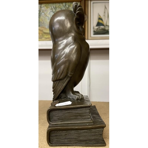 1088 - A pair of French bronze owl bookends with seal marked Bronze Garanti Paris, J B Deposee.