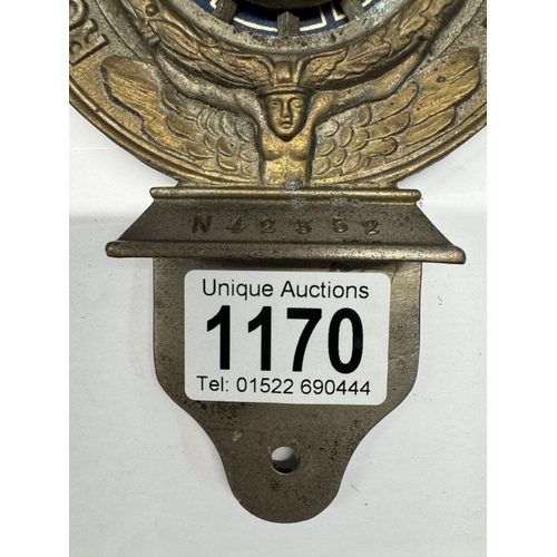 1170 - An early 20th century automobile club RAC car badge, serial number N.42358