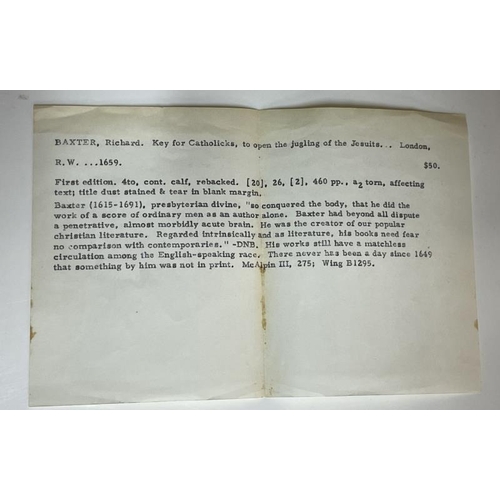 1206 - Baxter, Richard, A Key For Catholicks. 1659, London. 1st ed. re-backed with original boards.