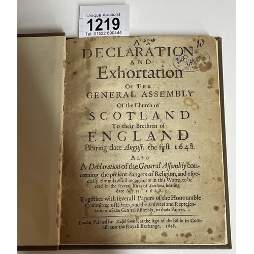 1219 - A declaration and exhortation of the General Assembly of the Church of Scotland to their Brethren of... 