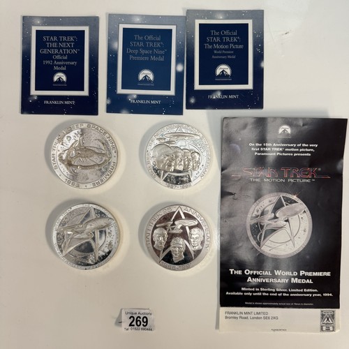 269 - 4 large sterling silver Star Trek 1994 Official World Premiere Anniversary medallions (75mm diameter... 