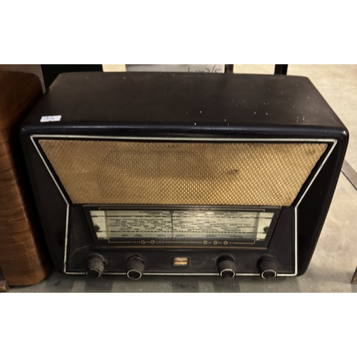 295 - A vintage Stella Bakelite valve radio, model No: MK39971, 2 speaker boxes & a Philips disc jockey ma... 