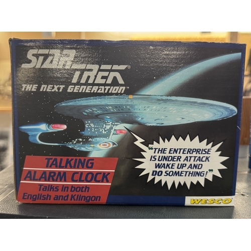 303 - 2 boxed StarTrek Next Generation collectors edition spaceship toys, Enterprise alarm clock & bubble ... 