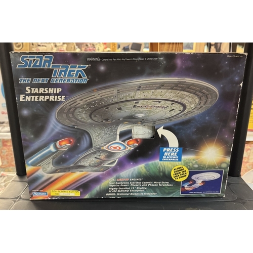 303 - 2 boxed StarTrek Next Generation collectors edition spaceship toys, Enterprise alarm clock & bubble ... 