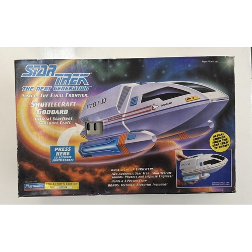 303 - 2 boxed StarTrek Next Generation collectors edition spaceship toys, Enterprise alarm clock & bubble ... 