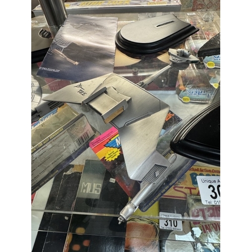 309 - A selection of Star Trek pewter spaceships (original & Next Generation - A/F damaged stands etc. & s... 