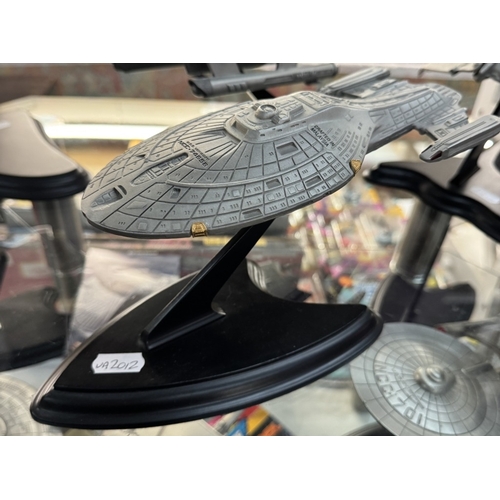 309 - A selection of Star Trek pewter spaceships (original & Next Generation - A/F damaged stands etc. & s... 