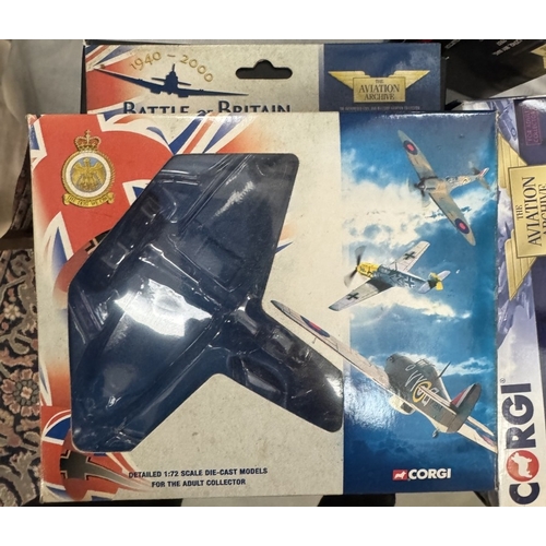 328 - A quantity of miscellaneous unboxed die cast military aircraft, World War 2 & Harrier jet & Osprey, ... 