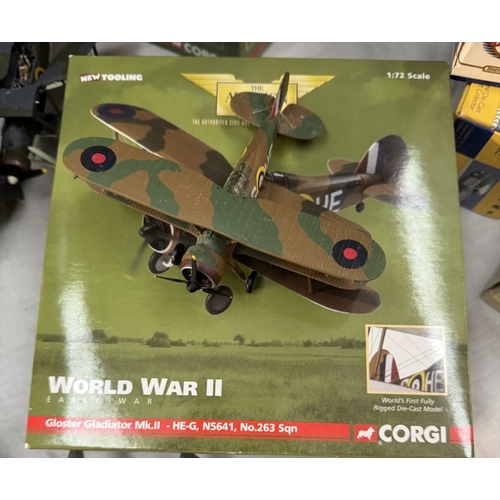 328 - A quantity of miscellaneous unboxed die cast military aircraft, World War 2 & Harrier jet & Osprey, ... 