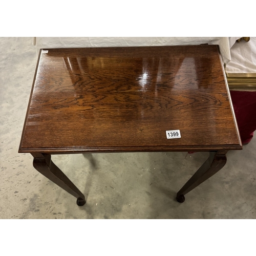 1399 - A vintage oak side table on square layered Queen Anne legs COLLECT ONLY