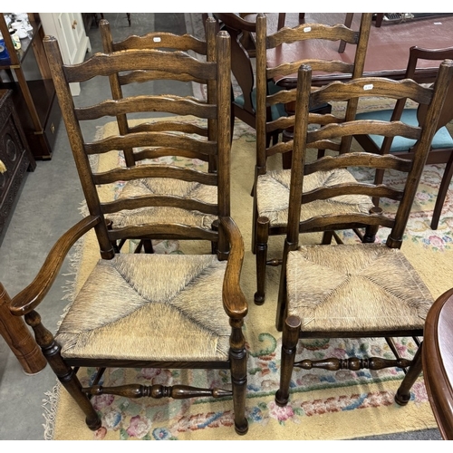 1405 - A set of 8 early 20th century oak ladder back chairs with twist seats COLLECT ONLY