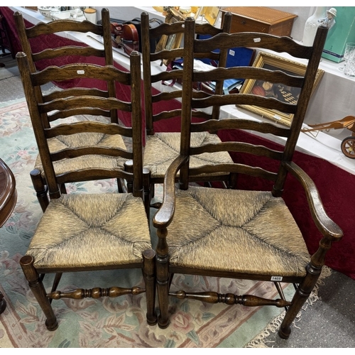 1405 - A set of 8 early 20th century oak ladder back chairs with twist seats COLLECT ONLY