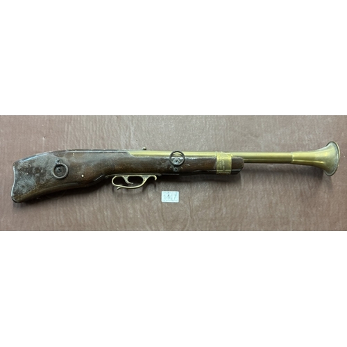 1417 - An ornamental Blunderbuss wall hanging with brass fittings & a replica sword COLLECT ONLY