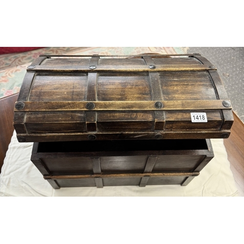 1418 - A wooden dome top trunk - 54cm x 34cm x 43cm COLLECT ONLY