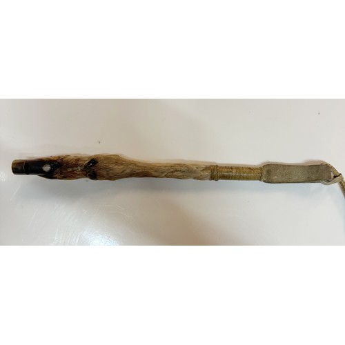 1198 - A rare early taxidermy deer leg fox hunting whistle / whip