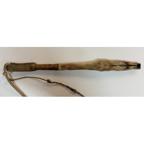 1198 - A rare early taxidermy deer leg fox hunting whistle / whip