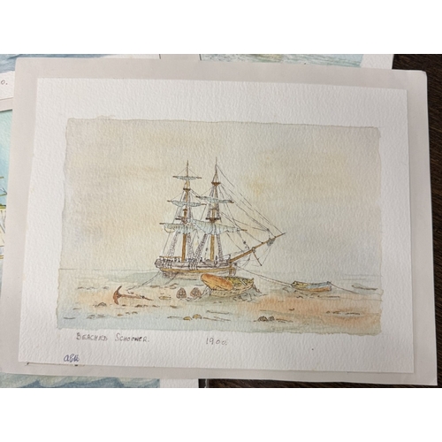 1423 - A quantity of unframed watercolours of sailing ships