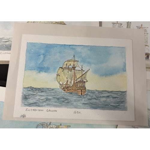 1423 - A quantity of unframed watercolours of sailing ships