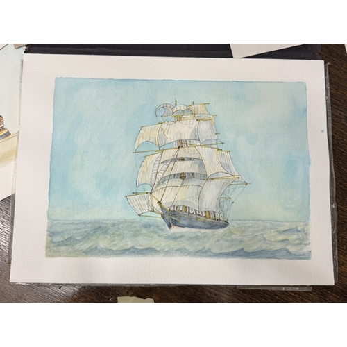 1423 - A quantity of unframed watercolours of sailing ships